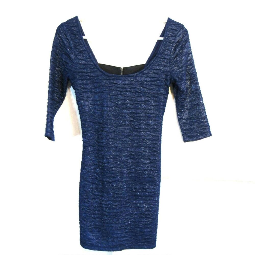 Womens X-Sm Party Dress Above Knee Mini Stretch Metallic Blue Zipped Material Gi